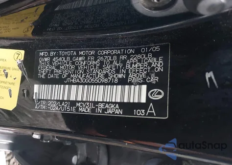 2005 Lexus Es 330 from USA, damaged, VIN JTHBA30G055098718